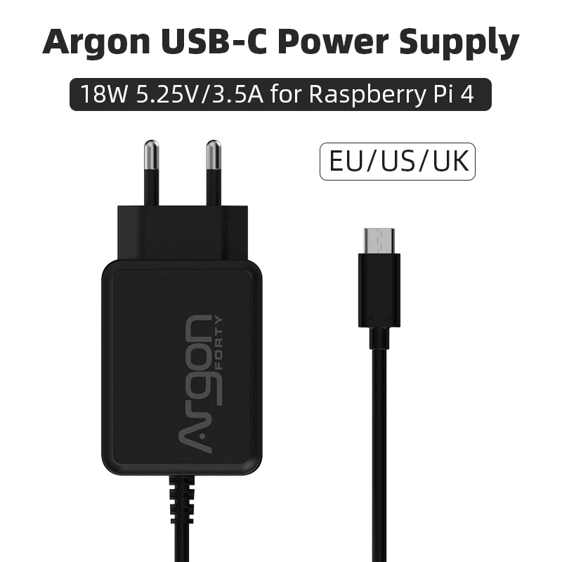 Fuente de alimentación USB Argon ONE, adaptador de corriente de 18 vatios, 5,25 V, 3.5A, cargador de interfaz tipo C para Raspberry Pi 4 B