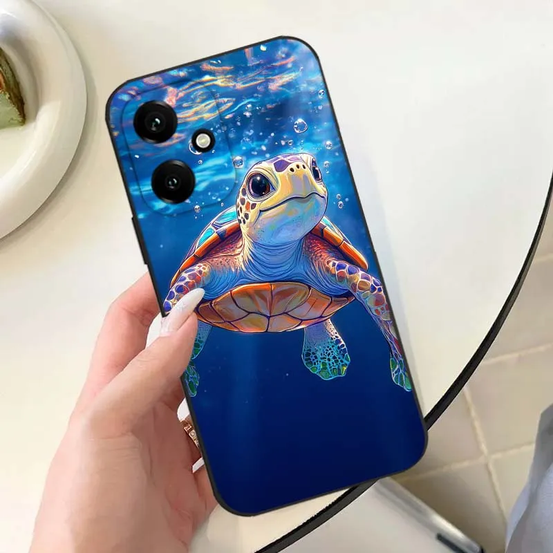 Linda tortuga oceánica para Honor X50I X50GT X50 X40I X40 X30I V40 V30 Play 7T 6T 8T 60 Pro Max Plus funda de teléfono negra - imagen 2