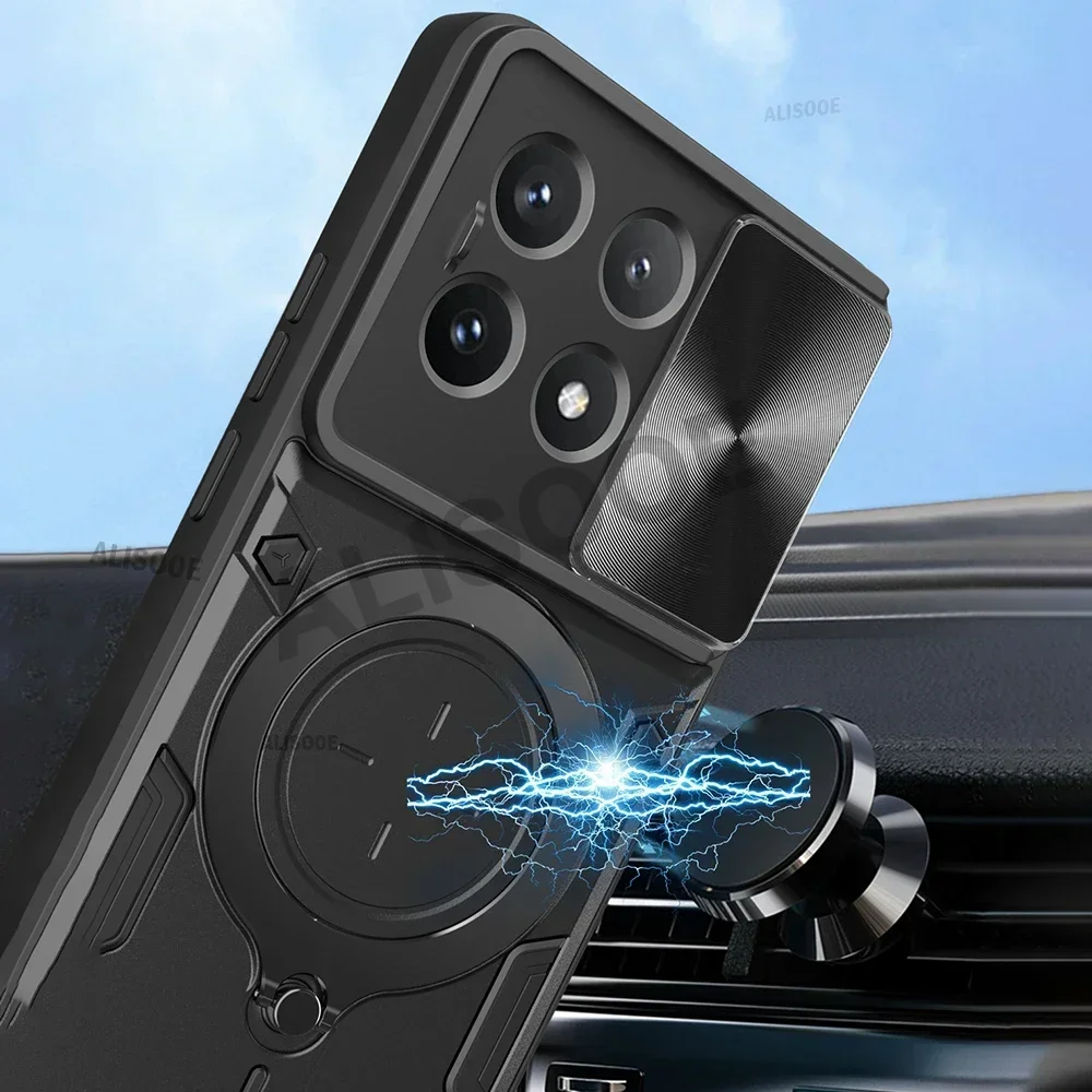 Funda con soporte de anillo magnético Armor para POCO X7 Pro / X6 Pro 5G, Funda protectora para cámara deslizante para Xiaomi POCO X6 5G Capa - imagen 5