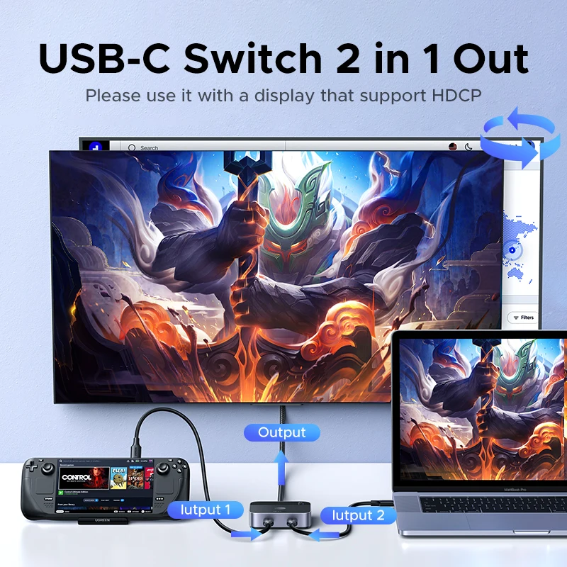 UGREEN USB C Switch 2 en 1 salida 4K 60Hz USB-C Switcher para PS5 Xbox PC portátil Monitor proyector teclado ratón acoplamiento - imagen 2