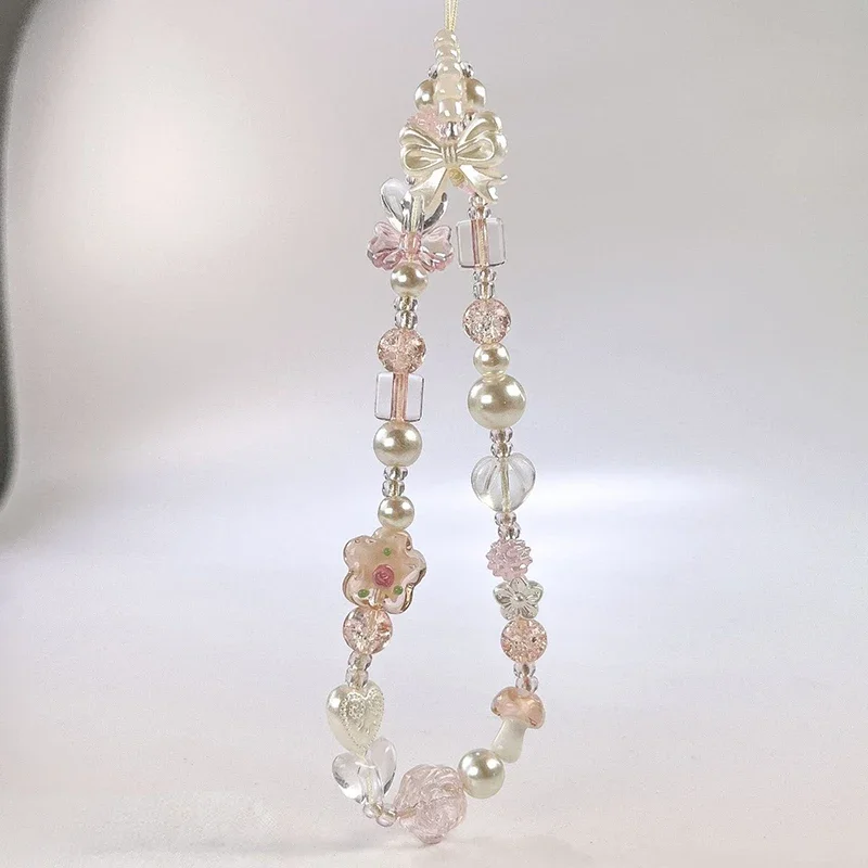 Bonito lazo de cristal con cuentas de flores, correa para teléfono, nudo de cadena, cordón para teléfono móvil, llavero, bolso para niña, colgante para cámara para funda de Airpods - imagen 2
