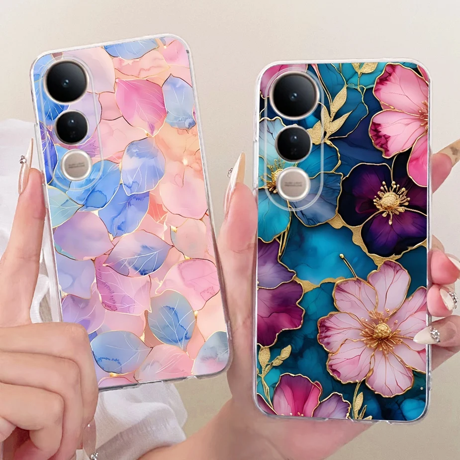 Para Vivo V50 Lite funda V2441 lazo de lujo flores cubierta pintada funda de teléfono de silicona suave para Vivo V50 V2427 V 50 V50Lite 5G Fundas - imagen 5