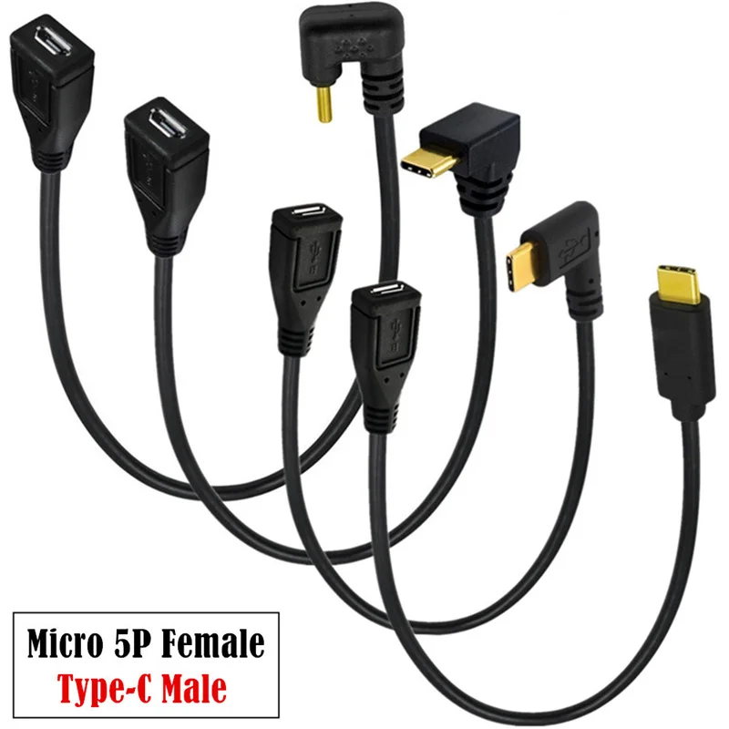 Cable en ángulo de 90 grados izquierdo/derecho/arriba/abajo/en forma de U USB3.1 tipo C macho a Micro USB 2,0 5P hembra Cable en ángulo de datos 25cm