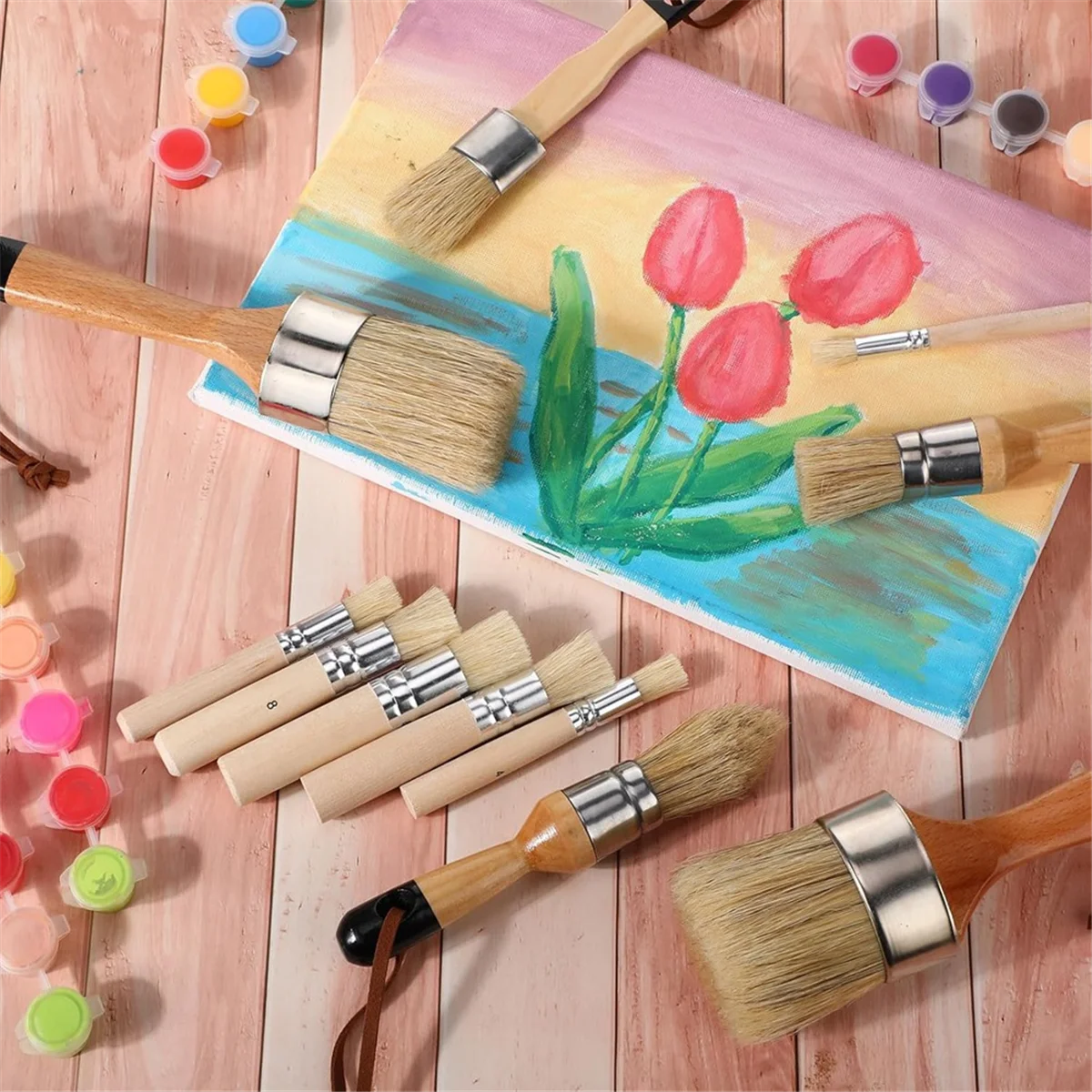 Juego de pinceles de plantilla de tiza SUPER HOT, 11 Uds., pinceles de plantilla con mango de madera - imagen 2