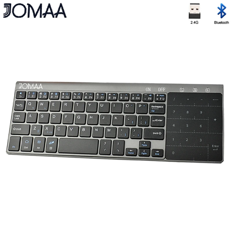 Teclado inalámbrico delgado de 2,4G con panel táctil, número de ratón, teclado inalámbrico USB numérico para Android, Windows, escritorio, portátil, TV Box
