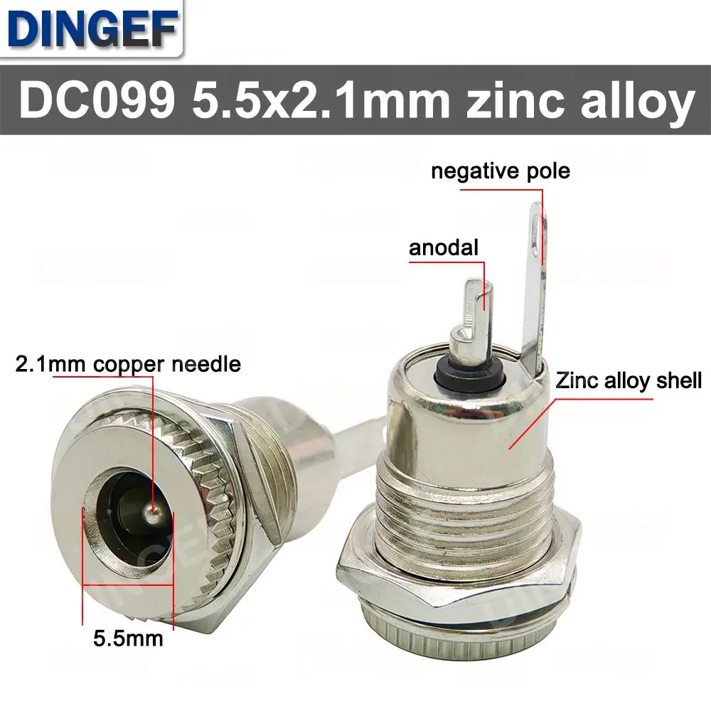 5 unids/lote DC099 5,5mm x 2,1mm toma de corriente CC conector hembra de montaje en Panel DC-099 de Metal agujero abierto 11MM 5,5*2,1 5,5*2,5 - imagen 2