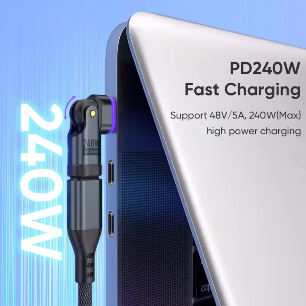 Adaptador magnético PD de 240W tipo C a tipo C, convertidor USB C de rotación de 180 grados para Macbook iPhone 16, conector OTG Samsung Xiaomi