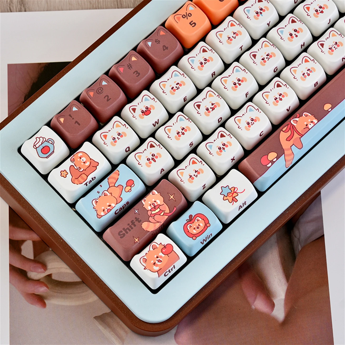 Juego de teclas de oso de tazón pequeño PBT, 128 teclas MAO, tema de mascota marrón, adecuado para teclado mecánico para juegos 60/64/84/98/108, interruptor MX - imagen 2