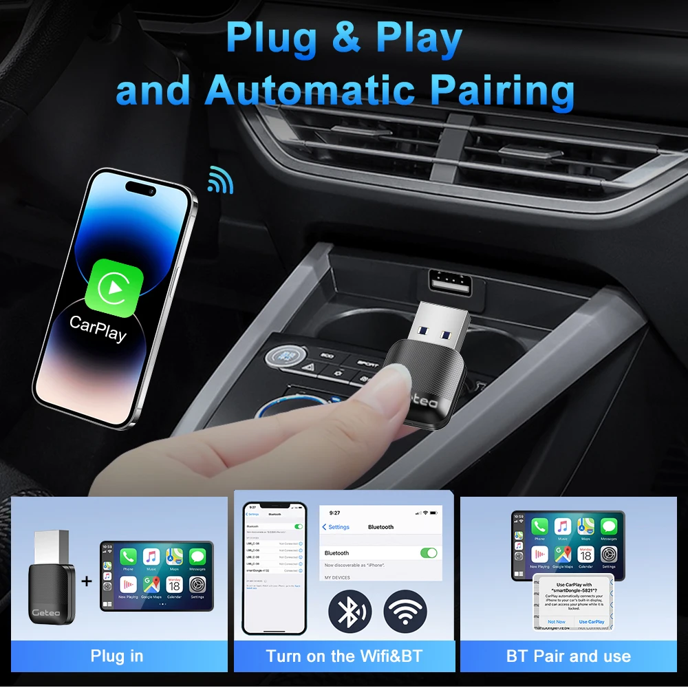 Nuevo Mini adaptador CarPlay 2 en 1 con cable a inalámbrico, caja inteligente Android Auto, adaptador automático Plug and Play, Dongle USB, Mini caja inteligente - imagen 2