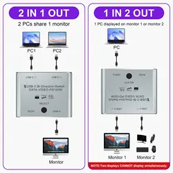 Conmutador KVM USB-C 8K – 100W y 10Gbps Bidireccional
