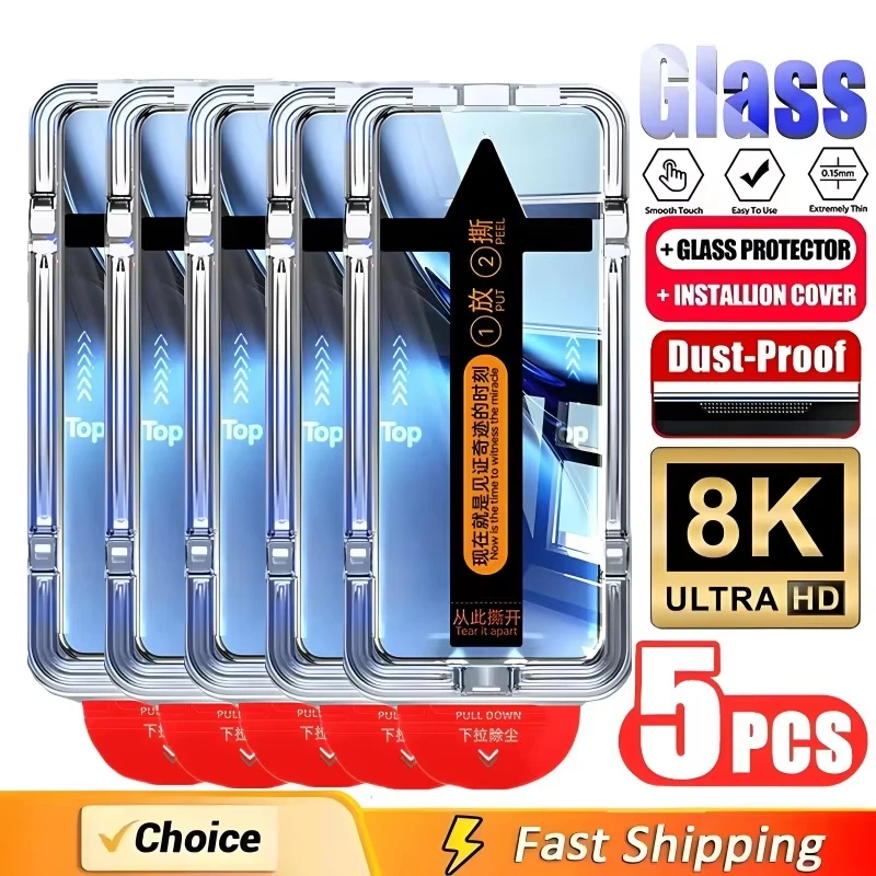 Protector de pantalla de fácil instalación con revestimiento oleofóbico de 3-5 piezas para iPhone 16 14 15 11 12 13 17 Pro Max XR XS 7 8Plus Mini 16e