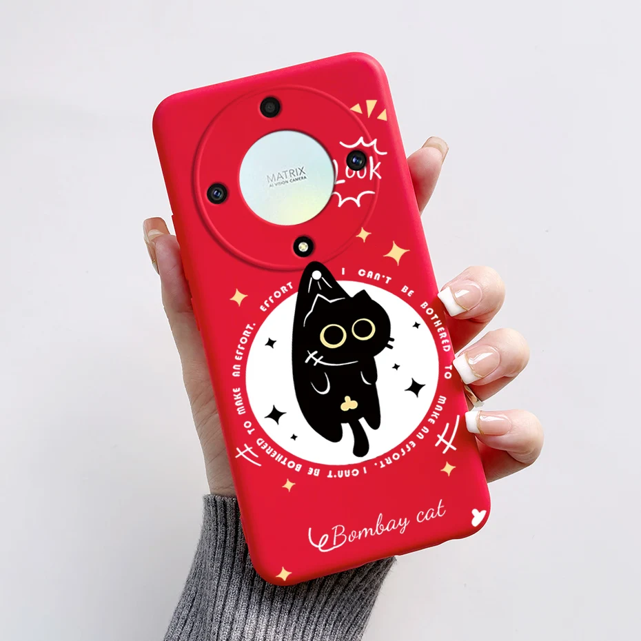 Un teléfono rojo con un gato