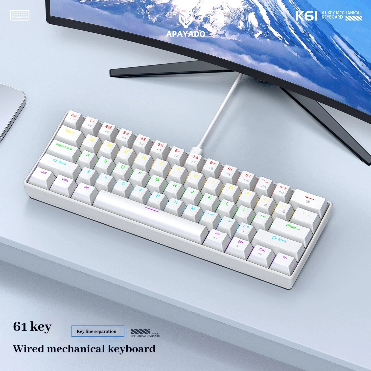 Yiqi K61 Mini teclado mecánico para juegos eje verde tamaño pequeño Rgb Notebook Esports teclado para juegos por cable ratón conjunto ergonómico - imagen 5