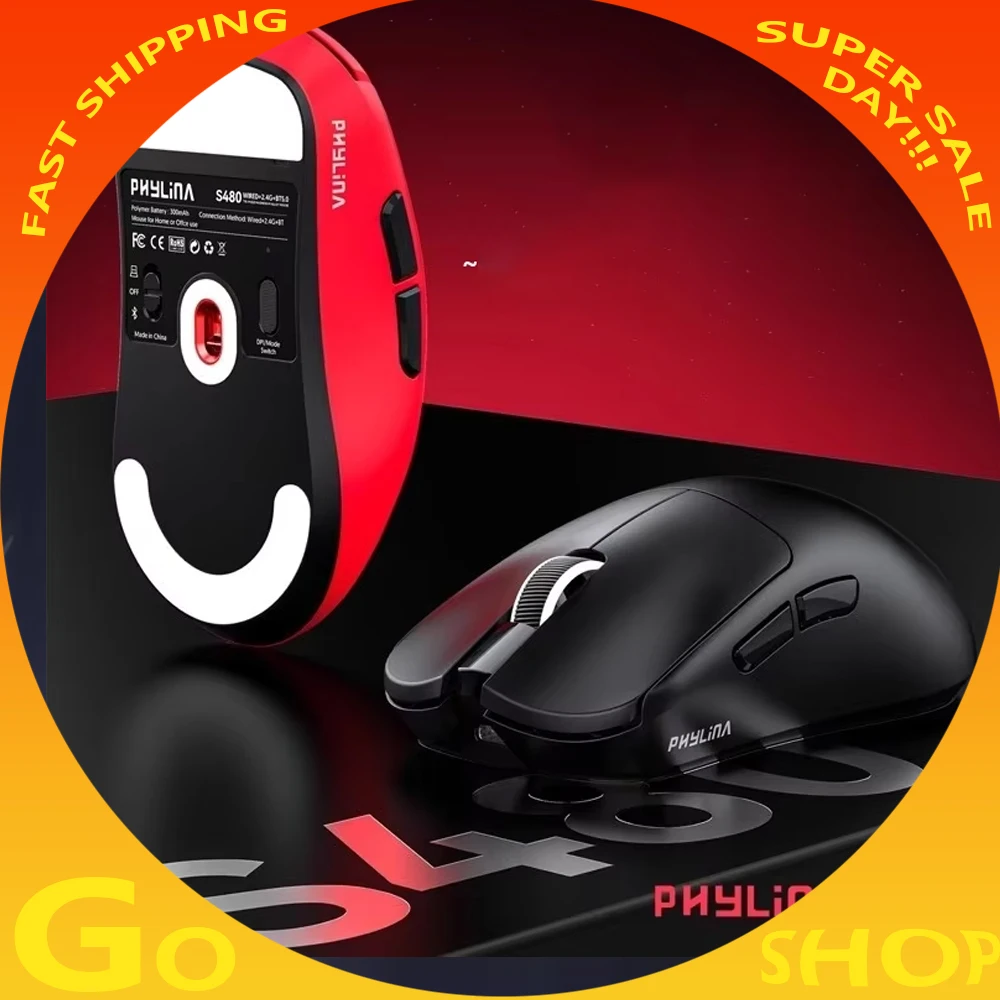Nuevo ratón PHYLINA S480 Esports inalámbrico 8K PAW3950 PAW3395 ratón ligero para juegos personalizar ordenador accesorios de oficina regalos