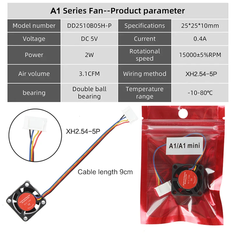 Para Bambu Lab P1 Hotend ventilador 2510 5V ventilador de refrigeración compatible con BambuLab ventilador de refrigeración de extremo caliente para X1C A1/A1mini P1P/P1S Accesorios - imagen 5