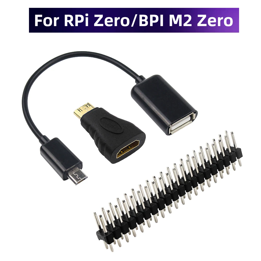 Kit adaptador Raspberry Pi Zero 3 en 1 + Cable Micro USB + Mini adaptador compatible con HDMI + cabezal GPIO para Raspberry Pi Zero W 1,3