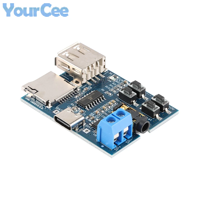 Placa decodificadora decodificadora sin pérdidas MP3, módulo de reproductor USB, amplificador de potencia de Audio y voz, interfaz tipo C DC 3,7--5,5 V 2W, 2 uds./1 ud. - imagen 4