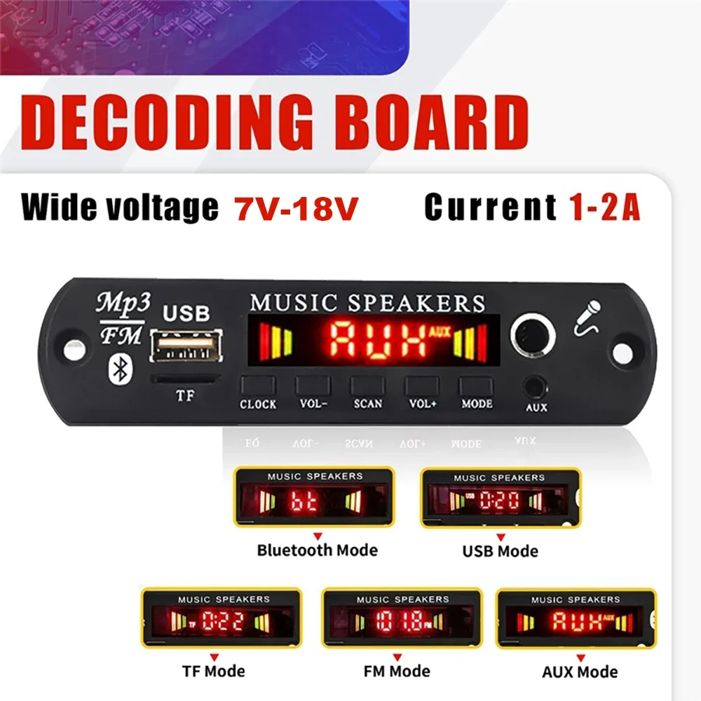 Amplificador de 80W, reproductor MP3 Bluetooth, 2x40W, reproductor de Audio estéreo HiFi, 7V-18V, placa decodificadora de MP3 DIY, módulo de Radio FM para coche, TF/USB/micrófono - imagen 4