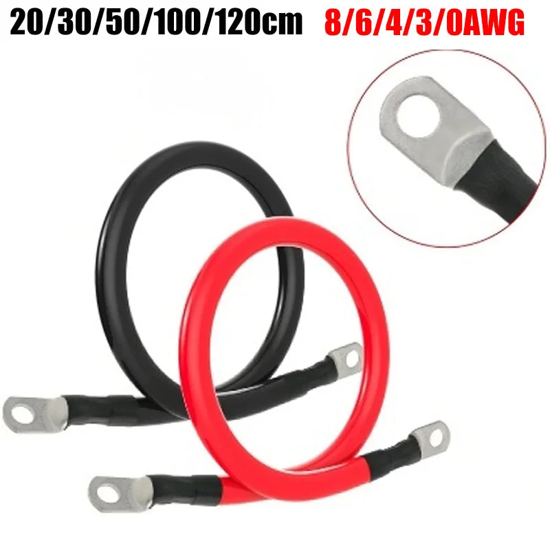 Cable de batería de coche, Cable de silicona con anillo de terminal M6 M8 M10, Cable eléctrico negro y rojo de 8/6/4/0AWG para batería inversora