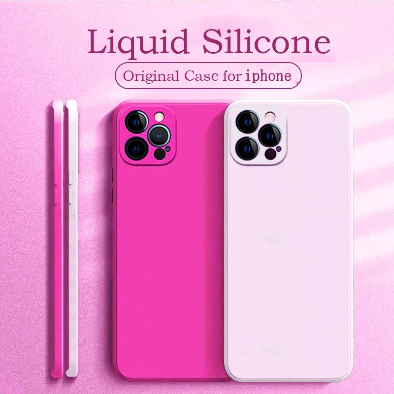 Nueva funda de silicona líquida para iPhone 14 11 13 12 Pro Max Mini Plus X XR XS 7 8 SE 2022 carcasa protectora trasera