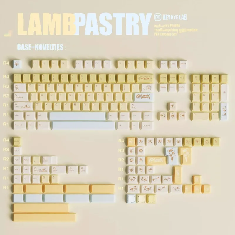 Juego de teclas con tema de tienda de frutas, PBT personalizado + PC, bonito teclado amarillo pálido, perfil de cereza, teclas para juegos para teclado mecánico - imagen 3