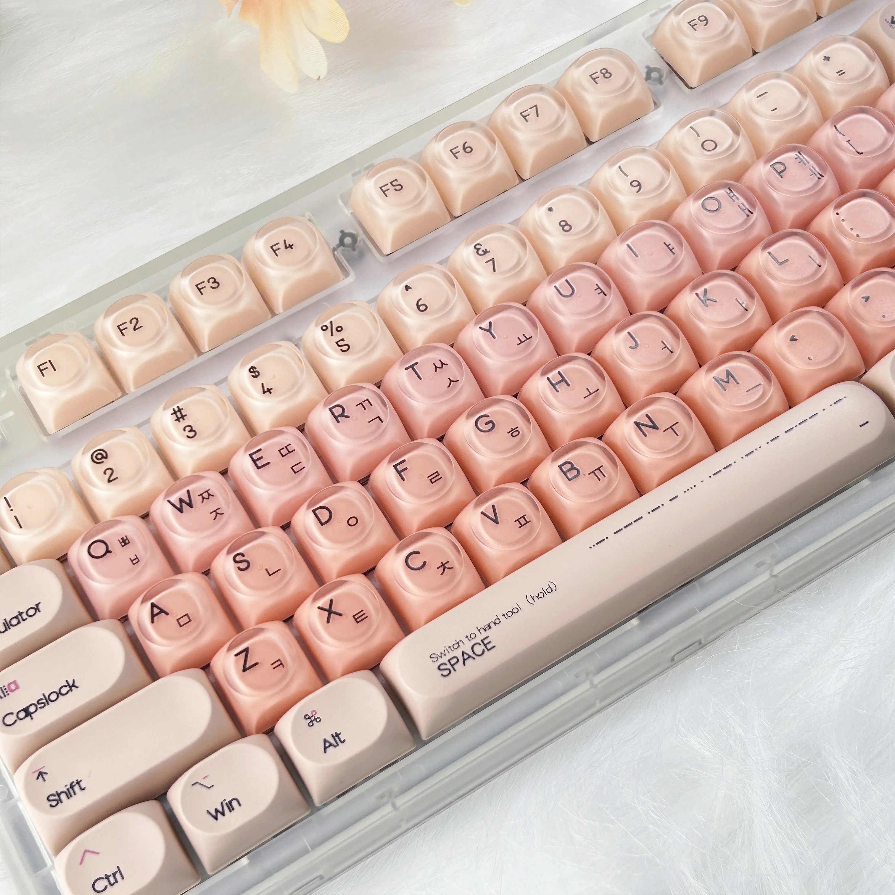 Juego de teclas coreanas, perfil HOA, base líquida, tema, tapas de teclado mecánico redondas, Material PBT + PC, ISO Enter Hangul Keycaps - imagen 5