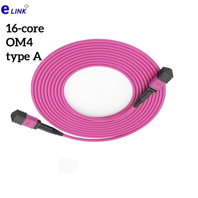 Cable de conexión de fibra óptica MPO, 16 núcleos, OM4 hembra tipo A, redondo, voilet, 1m, 3m, 5m, 10m, 15 20M, puente MTP, cable de parche de fibra óptica OM4
