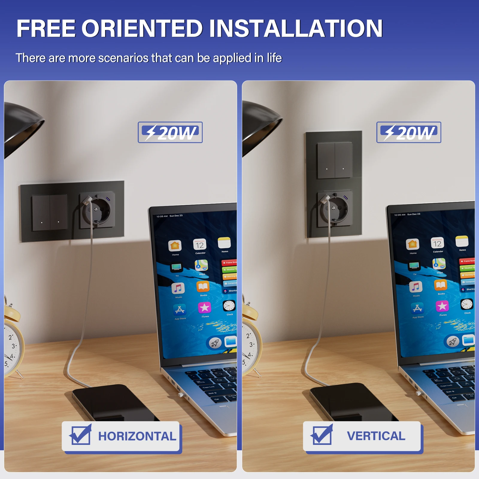 BSEED Zigbee 1/2/3/4 interruptores de botón de clic inteligente Tuya Alice interruptores de luz con enchufes de pared de la UE puertos USB CA paneles de vidrio - imagen 5