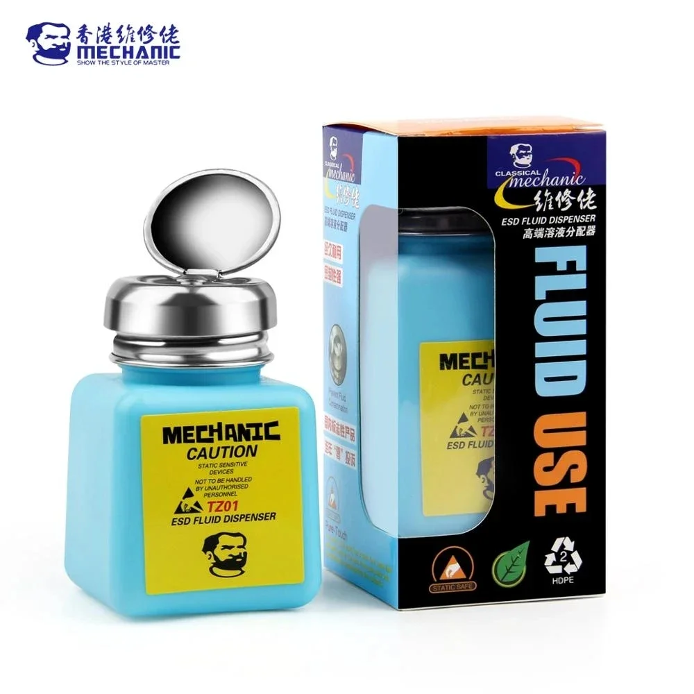Mecánico TZ01 botella de Alcohol líquido prensa bombeo ESD dispensador de líquido tapa de Metal contenedor de plástico para PCB herramienta de limpieza de placa base - imagen 5