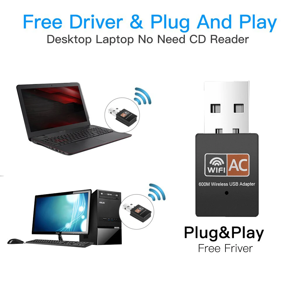 Kebidumei-Adaptador WiFi de doble banda, 600Mbps, 2,4G, 5G, 802.11AC, USB, Wifi, Lan, Dongle, tarjeta de red inalámbrica, receptor Wi-Fi para PC y portátil - imagen 4