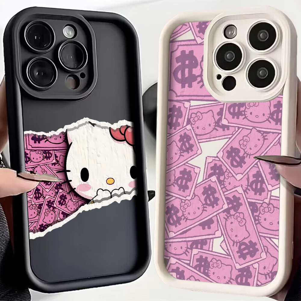 Funda de teléfono Hello Kitty rosa dólar a la moda para IPhone 16 15 14 13 12 11 Pro Max Mini XR XS X 7 8 Plus funda trasera suave de TPU
