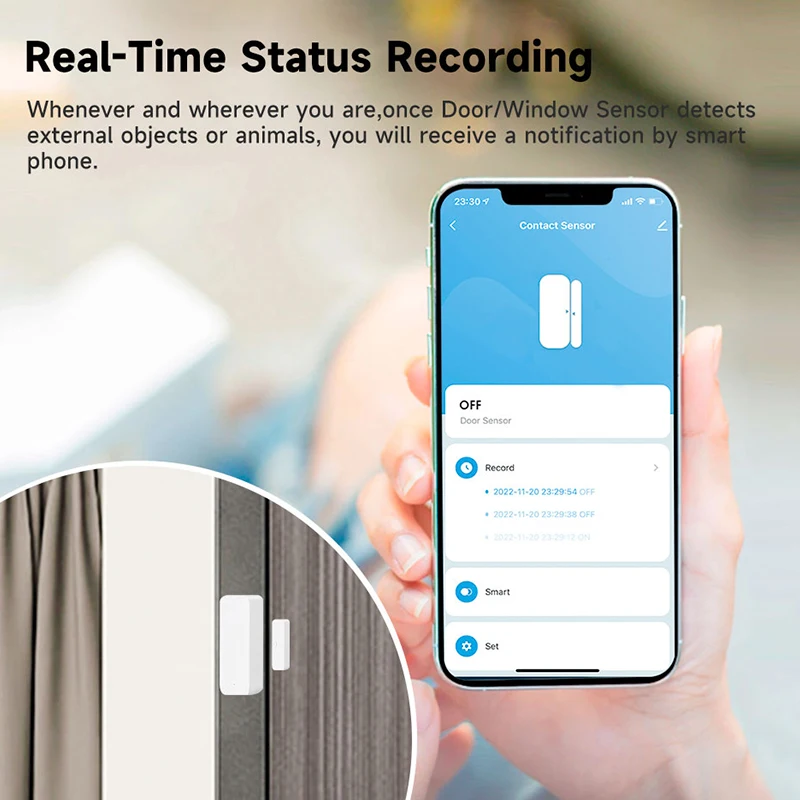 Tuya-Sensor de puerta WiFi, Sensor de ventana, Detector de puerta inalámbrico inteligente para hogar, sistema de alarma de puerta abierta/cerrada para Alexa y Google - imagen 5