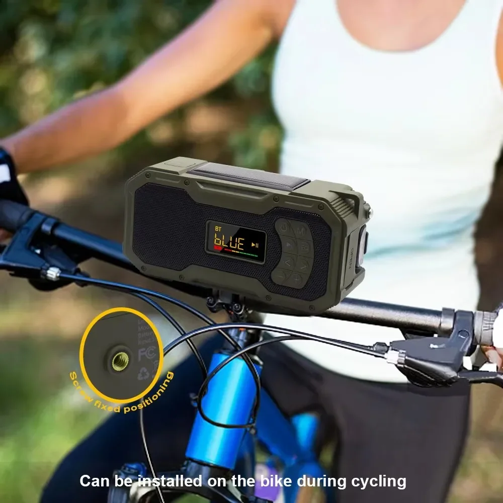 Radio de emergencia con sonido, manivela portátil multifuncional, Radio Solar, altavoces inalámbricos Bluetooth 5,0, AM/FM, Banco de energía de 5000mAh - imagen 5