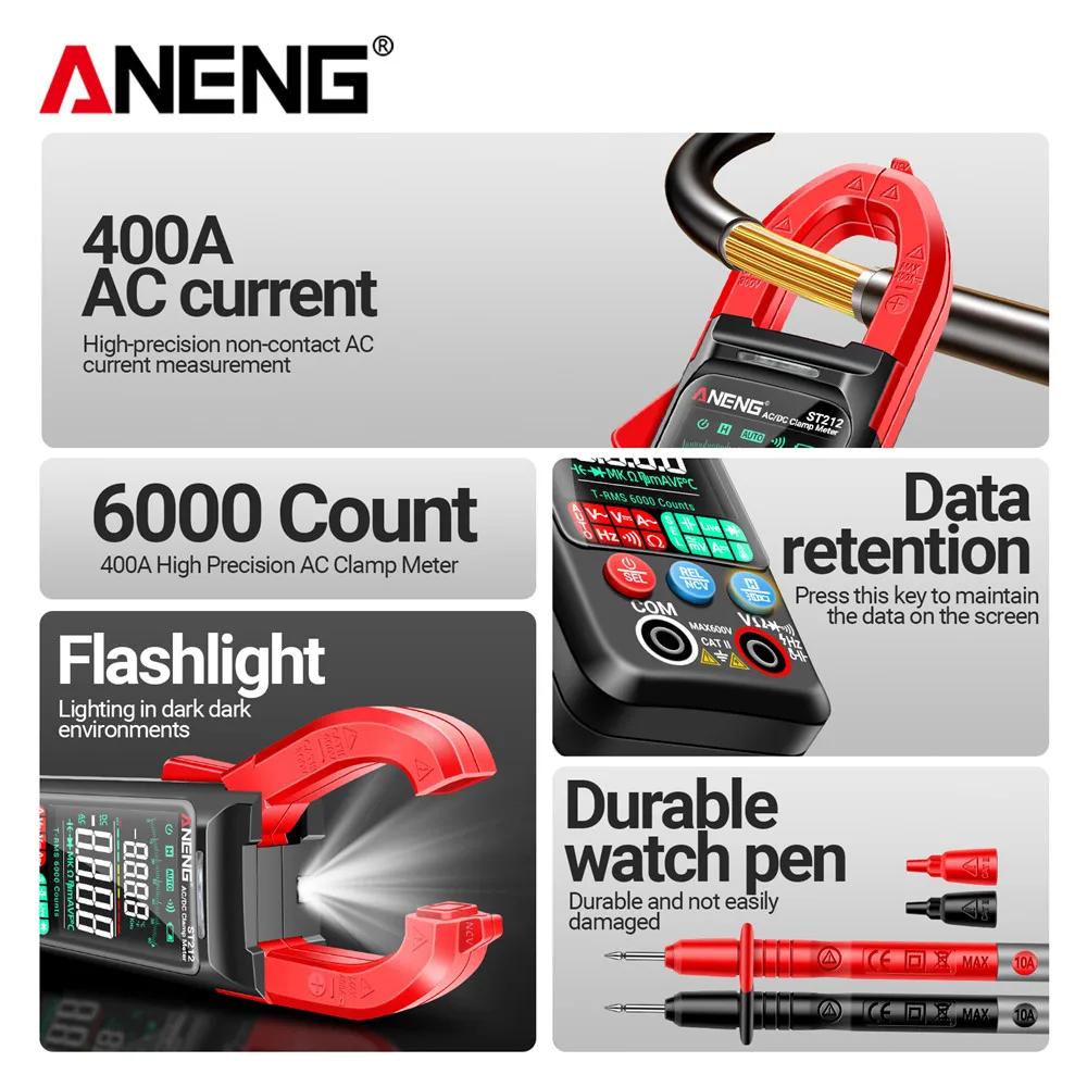 Medidor de pinza Digital multímetro probador ANENG ST212 6000 recuentos corriente CC/CA 400A Amp pantalla grande a Color herramienta de electricista de voltaje - imagen 4