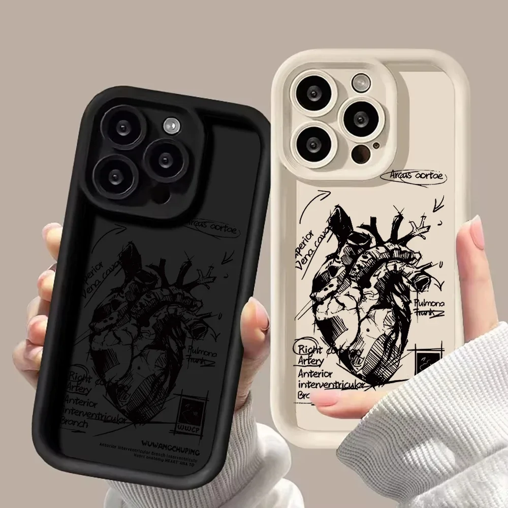 Funda de teléfono médica con forma de corazón, modelo Cardiovascular creativo para iPhone 17 15 Pro Max 11 12 13 14 16 Pro XR 7 8 Plus, cubierta anticaída - imagen 2