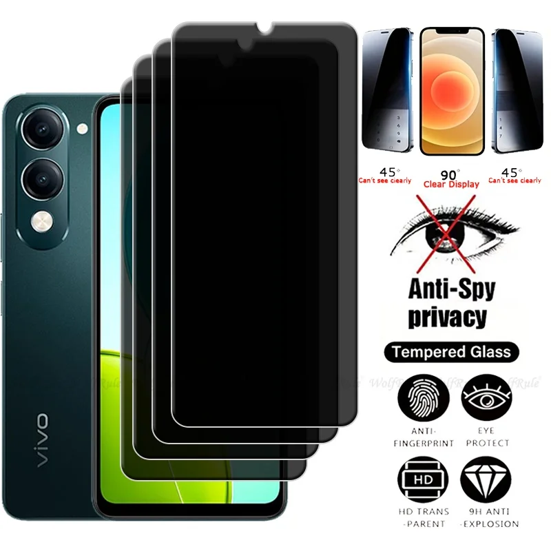 1/2/3/4 Uds para Vivo Y29S vidrio Vivo Y29S vidrio templado HD 9H cubierta protectora de teléfono privacidad Anti-espía Protector de pantalla Vivo Y29S