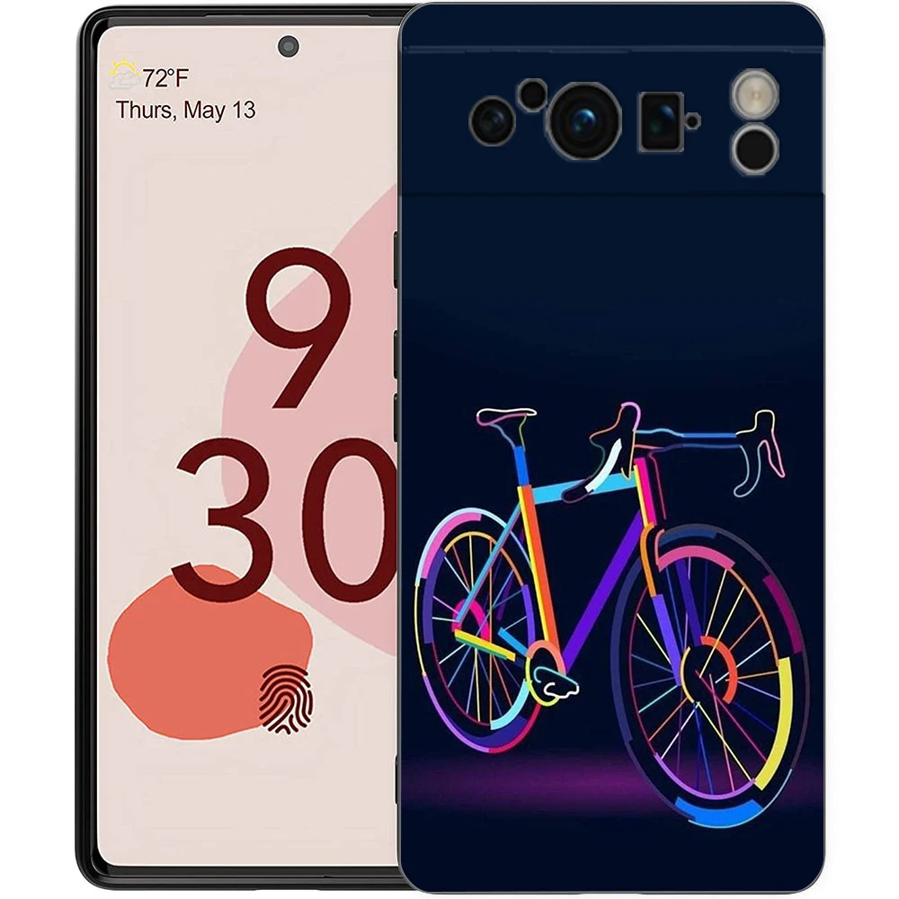 Funda de teléfono artística para ciclismo de montaña, funda negra de TPU suave a prueba de golpes para Google Pixel 9 8 7 6 Pro XL 8A 6A 7A 5G - imagen 3