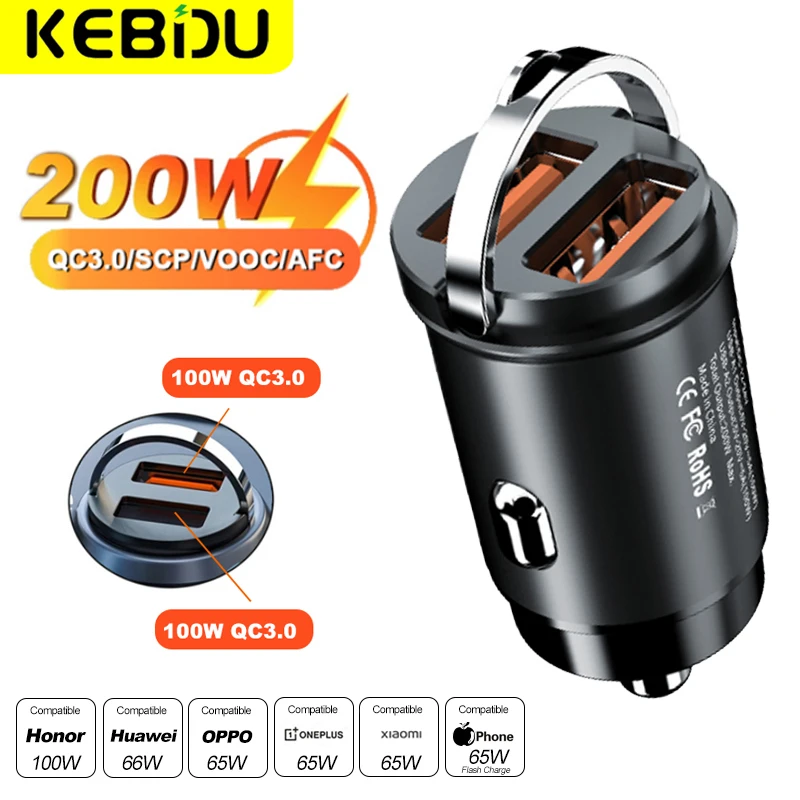 200W QC3.0 PD Mini cargador de coche tipo C carga rápida 2 puertos 5A adaptador de carga rápida 12V 24V para iPhone Xiaomi teléfono móvil
