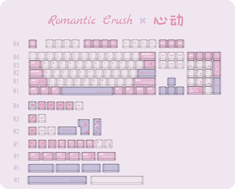 Teclas románticas con perfil KCA, 139 teclas, tinte Subb, para teclado mecánico Cherry MX 75% GH60 GK64 87 98 96 108