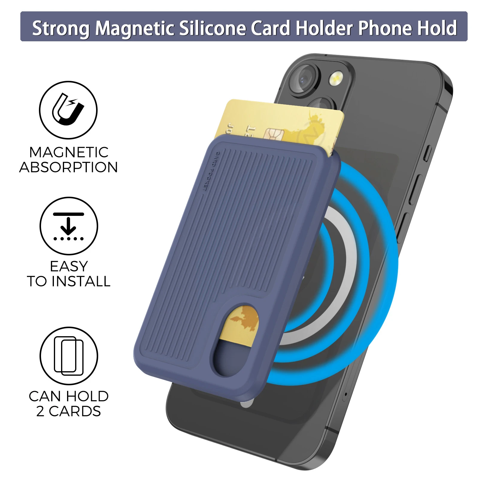 Funda de bolsillo portátil con cubierta de grano Vertical, tarjetero magnético para teléfono, billetera de silicona con paquete de tarjetas Ultra magnéticas Magsafe