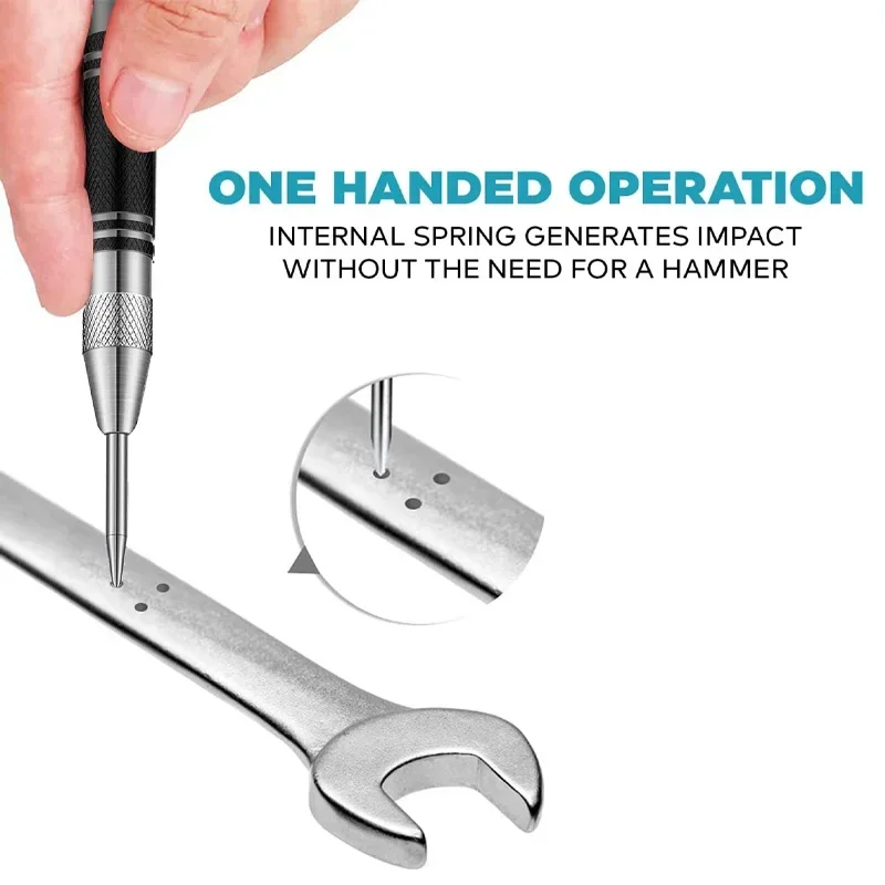 Perforadora central automática, marcador de agujeros, madera, Metal, acero, carga de resorte, localizador de taladro, punzón de alta resistencia, herramienta manual automática de carpintería - imagen 2