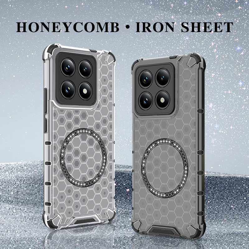 Funda de teléfono magnética 2 en 1 con protección completa a prueba de golpes para Xiaomi Mi 15 Pro 14T 14TPro, funda trasera translúcida con armadura de nido de miel