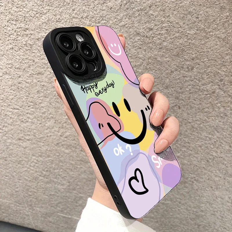 Funda de teléfono para iPhone 17 16 15 14 13 12 11 Pro Max Plus Mini XS X XR 16e lindo sonrisa amor corazón diseño caramelo funda de silicona suave - imagen 3