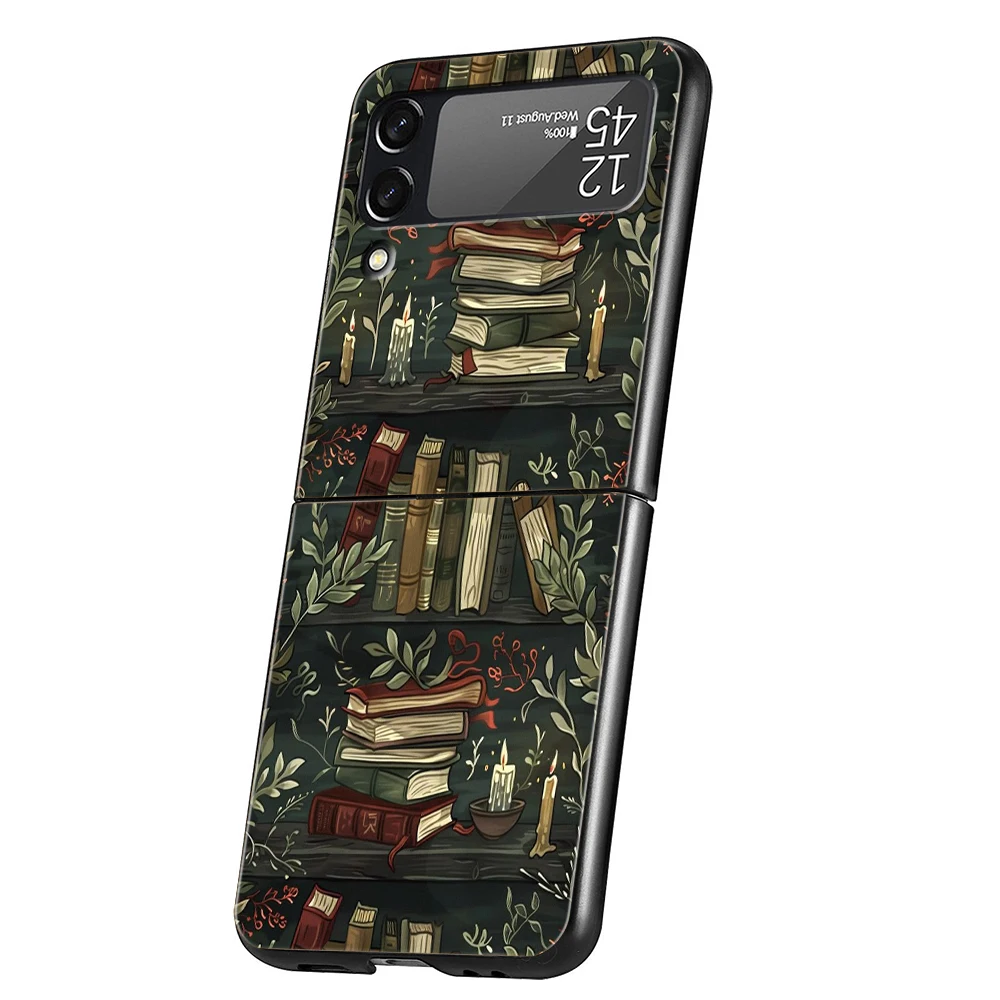 Funda de teléfono con gusanos de libro divertido para Samsung Galaxy Z Flip 3 4 5 6 7 PC plegable negro duro para Samsung Z Flip3 Flip4 Flip5 - imagen 4