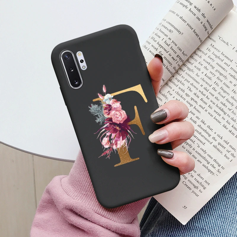 Para Samsung Galaxy Note 10 Note10 Plus funda flor letra dorada A Z a prueba de golpes funda de teléfono de silicona suave para Samsung Note 10 + bolsa - imagen 5