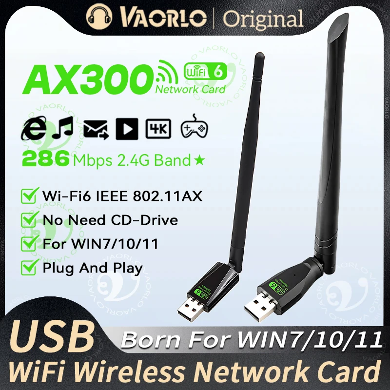 Adaptador USB WIFI 6 AX300, Dongle de tarjeta de red inalámbrica 2,4 GHz 802.11AX, recepción de señal de antena para ordenador portátil Win7/10/11 sin controlador