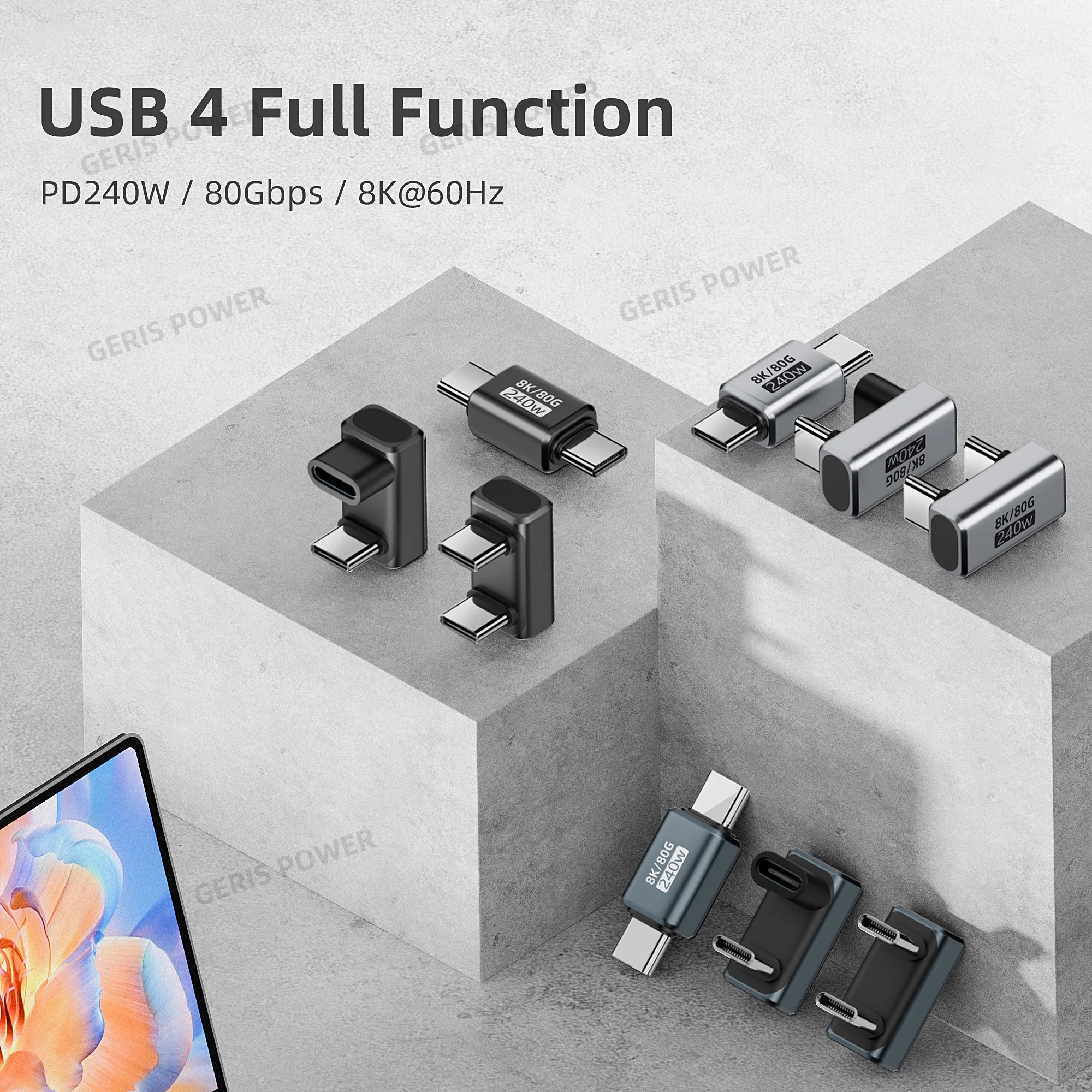Conector de cargador USB 4,0 PD 240W 8K 60Hz para Macbook 80Gbps USB C OTG de alta velocidad extensor adaptador macho a hembra en forma de U - imagen 2