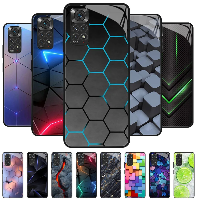Para Redmi Note 11 funda de vidrio templado funda dura parachoques para Xiaomi Redmi Note11 Note 11 Pro 5G 4G 11s funda protectora