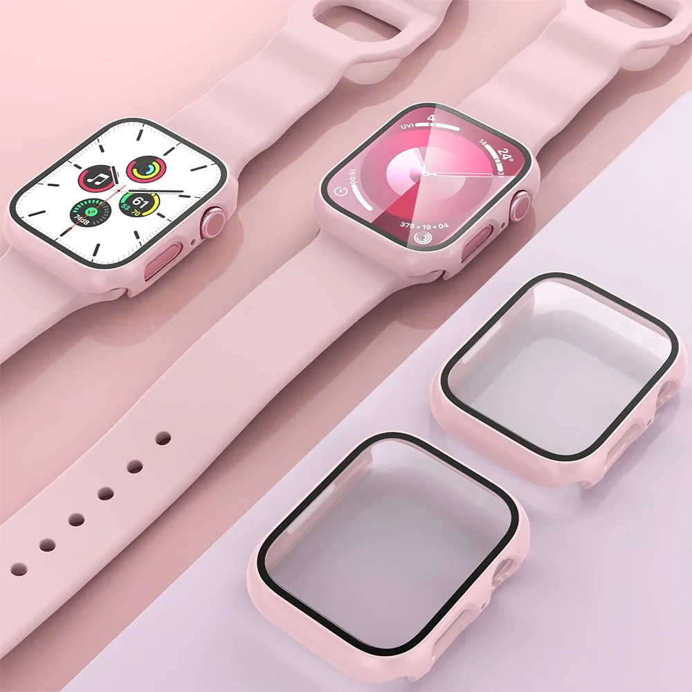 Cristal templado y funda para Apple Watch, Protector de pantalla para iwatch serie 9, 6, SE, 7, 8, accesorios para Apple Watch, 45-41-42-40-44mm, 2 unidades - imagen 2