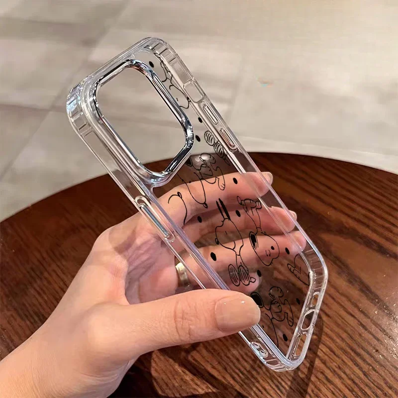 Bonita funda de teléfono con lente de Metal Snoopy para Samsung Galaxy S25 S24 S23 S22 S21 S20 Note 20 Ultra Note 10 Plus S25 Edge 5G, funda transparente - imagen 3